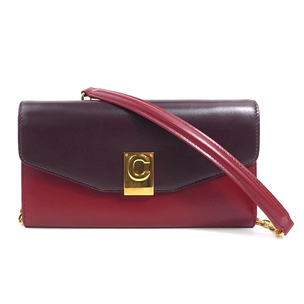 Celine Long Wallet Chain Leather Bordeaux Purple Brown x Red
